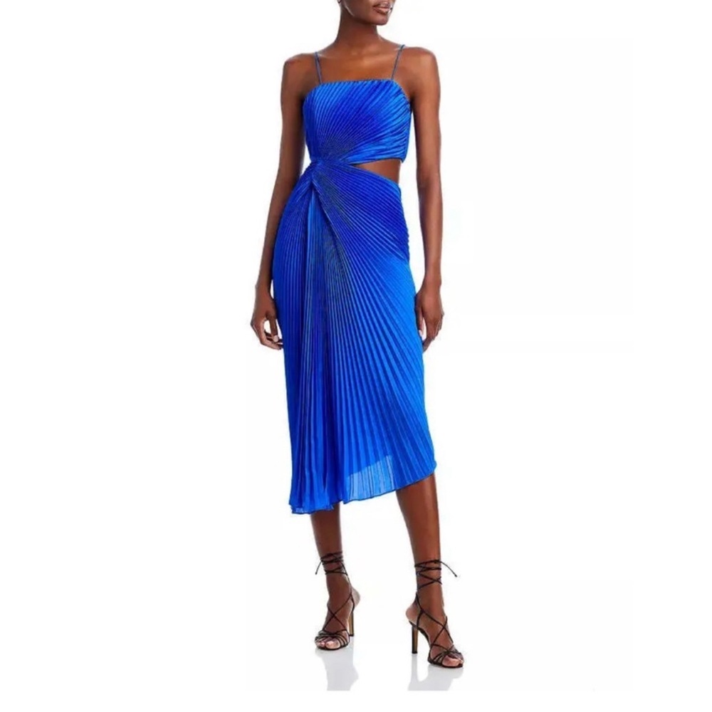 Alice + Olivia Fayeth Asymmetrical Midi Dress in Sapphire, Size 6